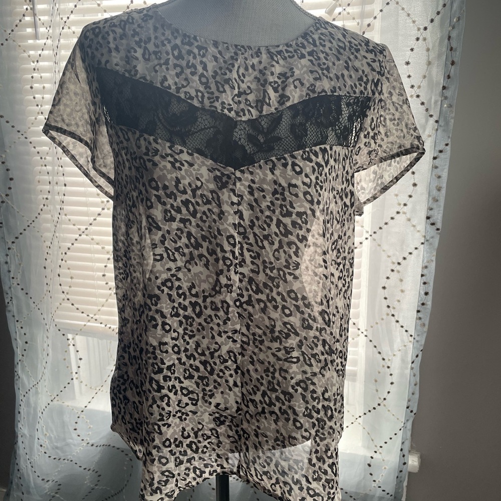 Maurices Animal Print Sheer Blouse with Lace